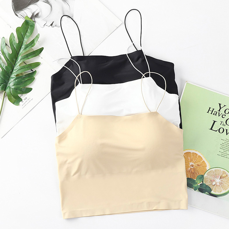 Summer Ice Silk Oil Painting Traceless Wrap Chest Girl Sexy Tube Top Solid Color Bra Small Wire Camisole Underwear Women