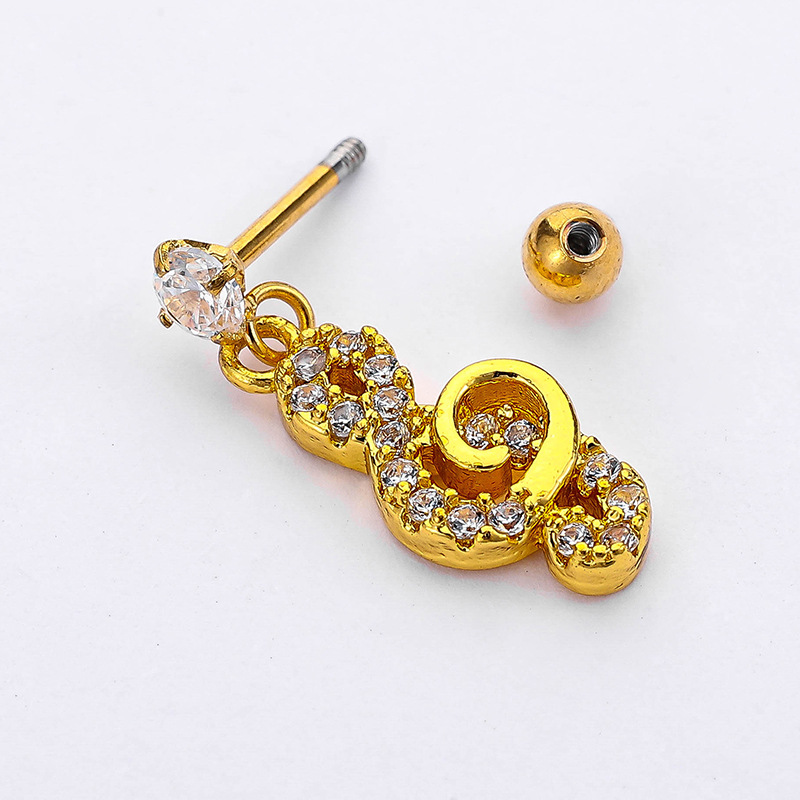 Party, Street Occasion 1 Piece Stainless Steel Zircon Ear Cartilage Rings & Studs Heart Shape Plating Inlay 18K Real Gold Plated Unisex
