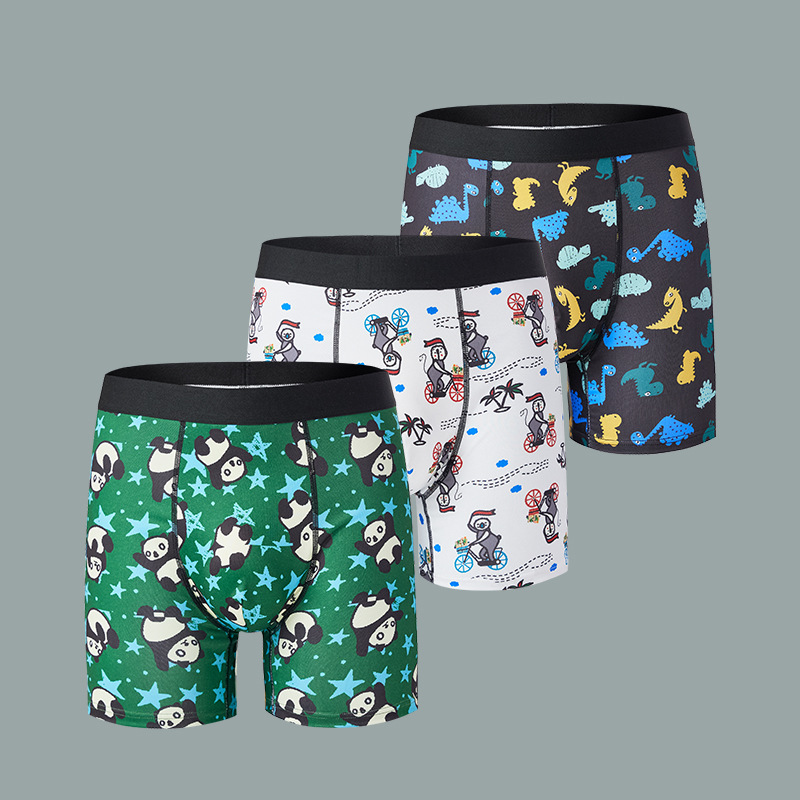 Men's Underwear Mid-Waist Breathable Printed Cartoon Boxers Comfortable Traceless Cotton Inner Crotch Four Corner Trousers New Cross-Border
