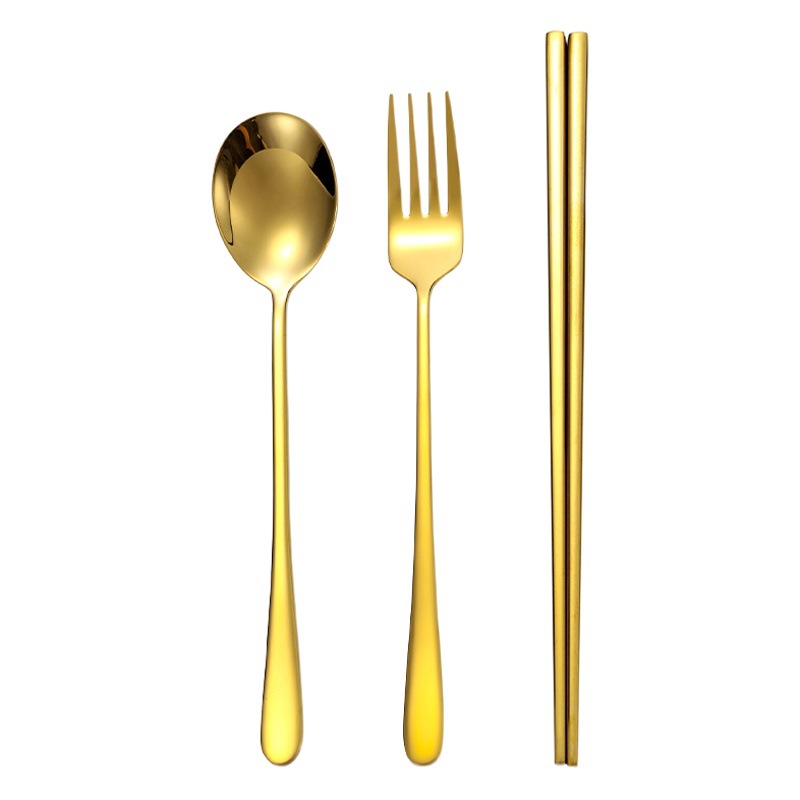 Cross-border 304 Tenedor de acero inoxidable cuchara palillos estilo coreano de alta apariencia traje de regalo para el hogar vajilla portátil logotipo imprimible