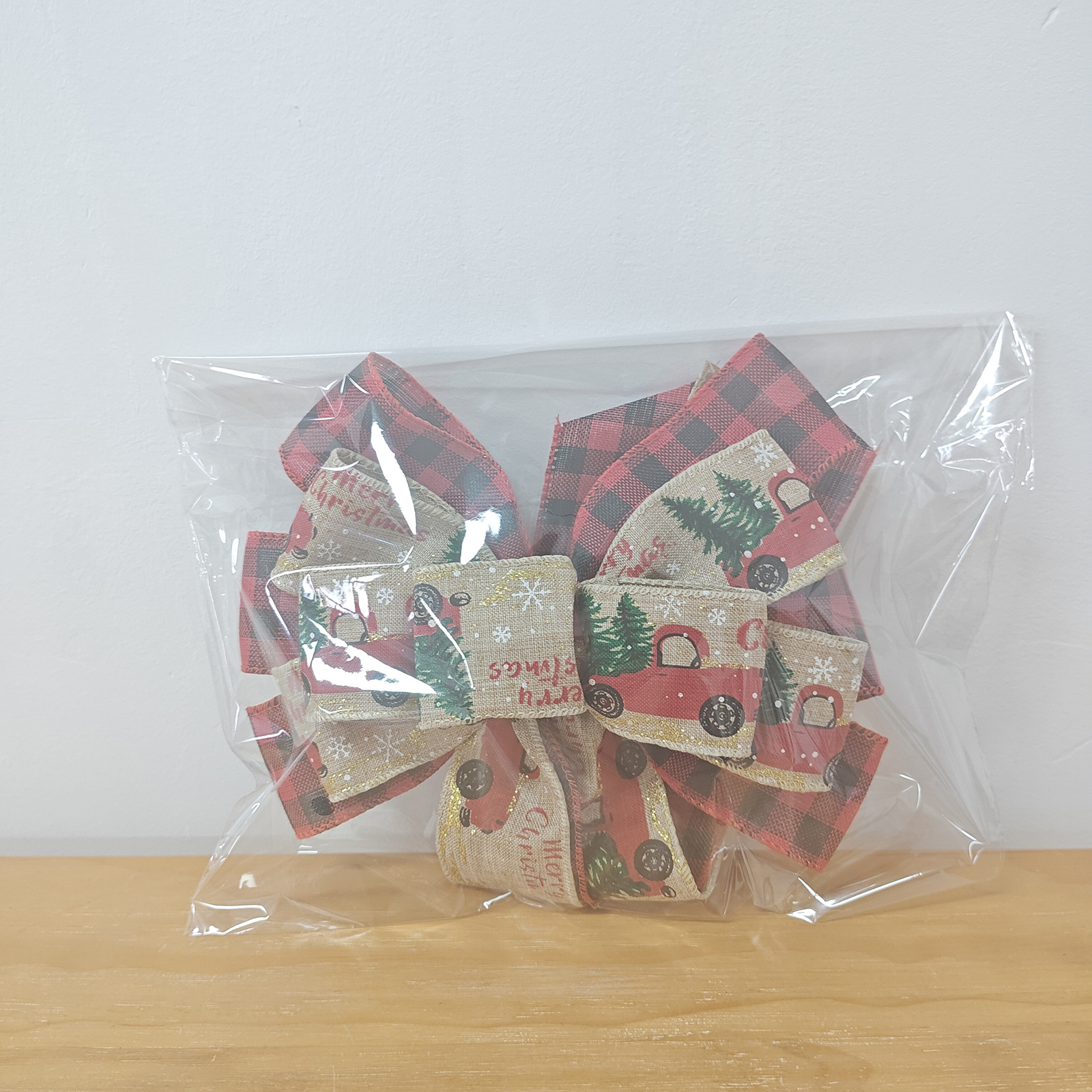 Adornos navideños Lazo navideño Guirnalda navideña Decoración Colgante para árbol de Navidad Caja de regalo Cinta a cuadros_voghion.com