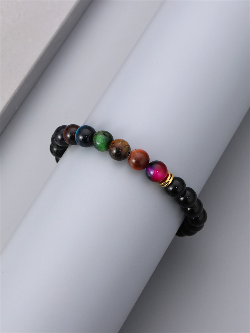 fashion contrast color stitching tiger eye stone beaded bracelet wholesale