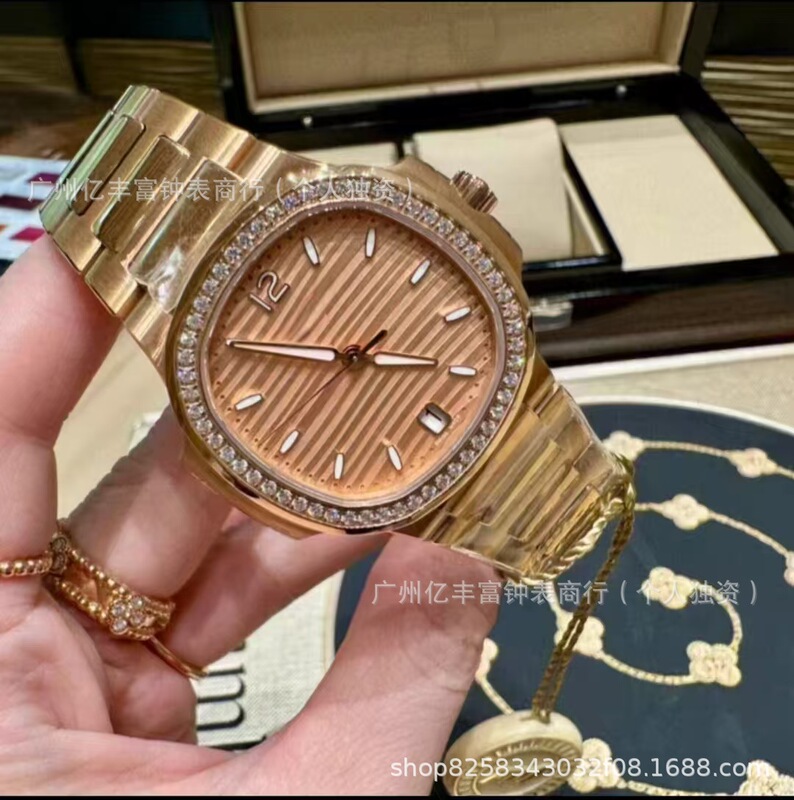 精钢复刻高品质男女百达鹦鹉7118系列女表玫瑰金镶钻休闲瑞士石英|undefined