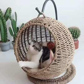 环保海草编织手工制作家居艺术装饰轻奢吊篮宠物窝猫窝藤编狗窝
