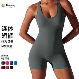 欧美新款瑜伽服紧身纯色一体式连体服空中美背无缝透气瑜伽连体衣