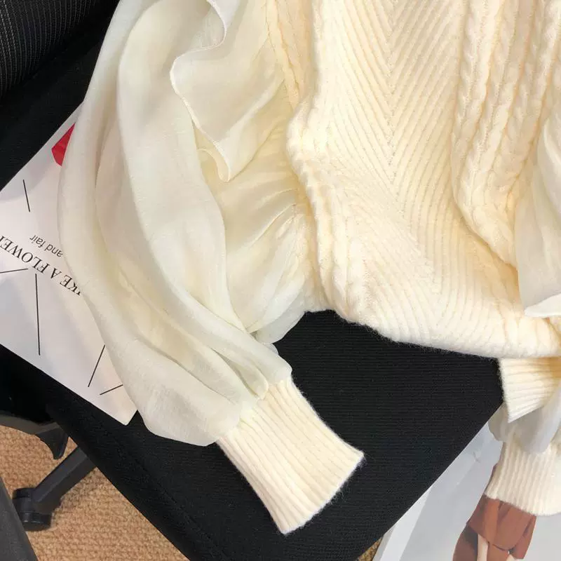 Хлопковый трикотажный весенний свитер из шифона для подростков, oversize