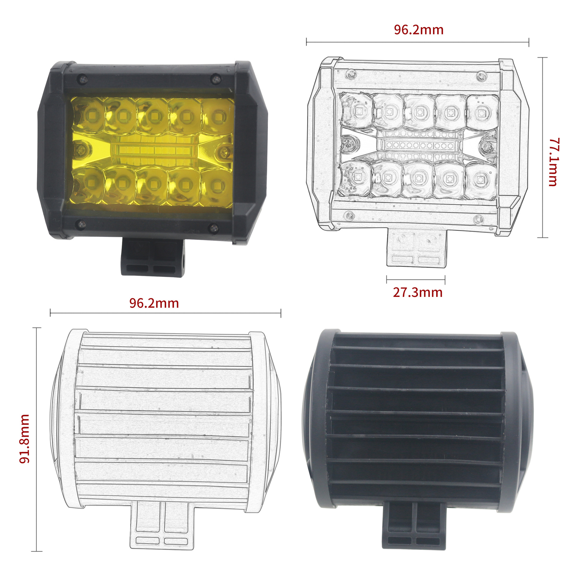 Car-Specific Led Yellow Light 4inch Inspection Spotlight 60W Off-Road Spotlight Headlight Modification Auxiliary Super Bright