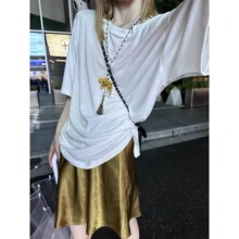 “古铜金”缎纹绉醋酸显瘦垂感半身裙 45度斜裁工艺香槟金黑色