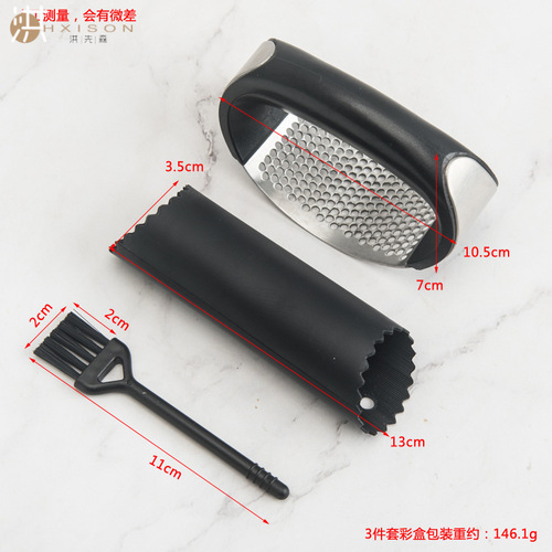 Cross-border circular garlic press 304 stainless steel garlic pounder 3-piece set garlic press manual silicone garlic peeler