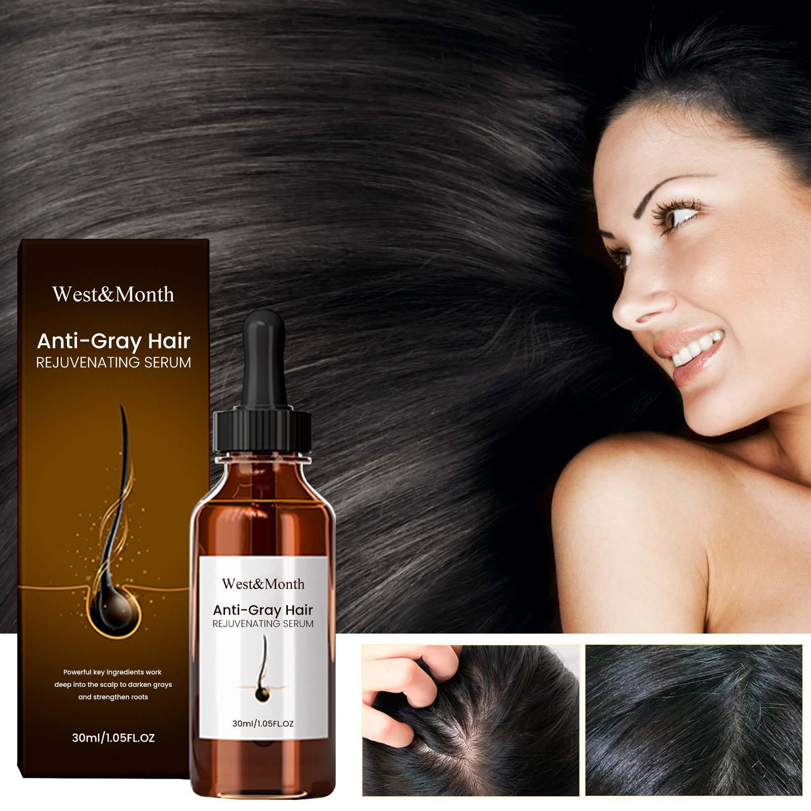 West&Month Anti white Polygonum multiflorum Moisturizing Black Dense Hair essence_voghion.com