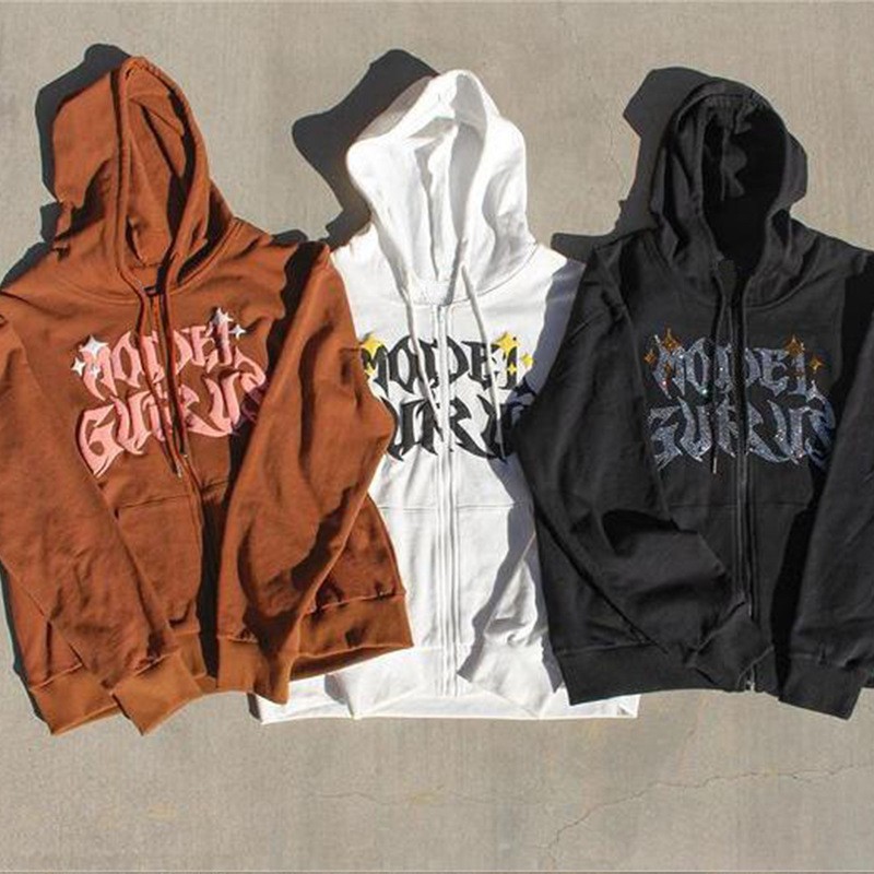 2024 American street Y2K casual pendolarismo stile cardigan con cappuccio lettera stella schiuma stampata giacca tendenza_voghion.com