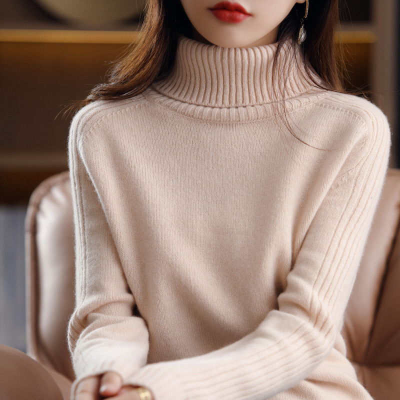 Suéter de cuello alto para mujer forrado de lana engrosado 2024 Otoño e Invierno Nuevo popular estilo occidental interior superior de punto camisa de fondo de Invierno para mujer grueso