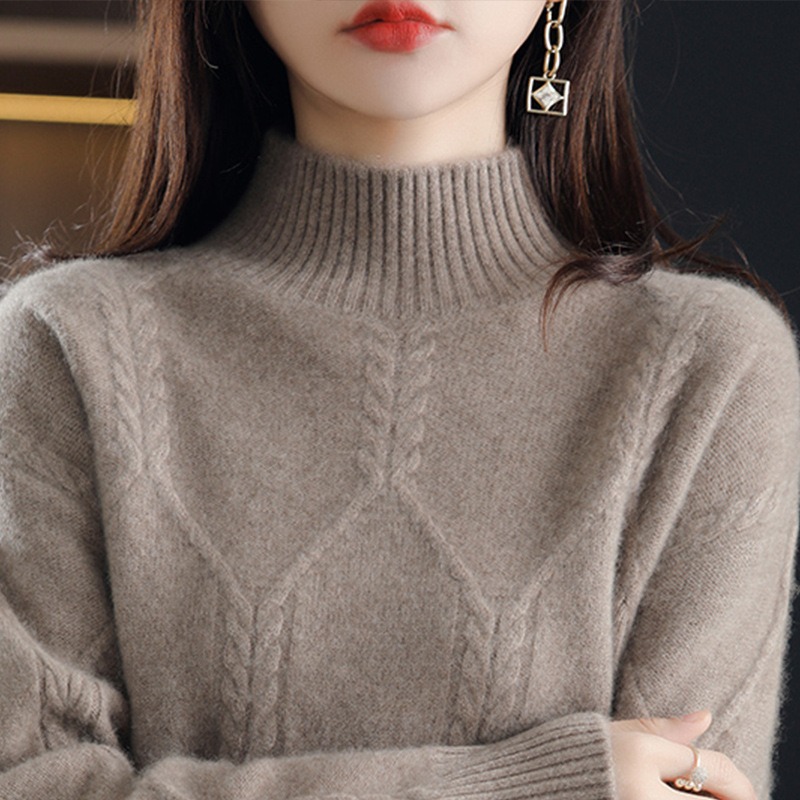 Suéter de las mujeres invierno engrosada medio interior cuello alto camisa de fondo 2024 otoño e invierno nuevo popular de alto grado estilo occidental superior