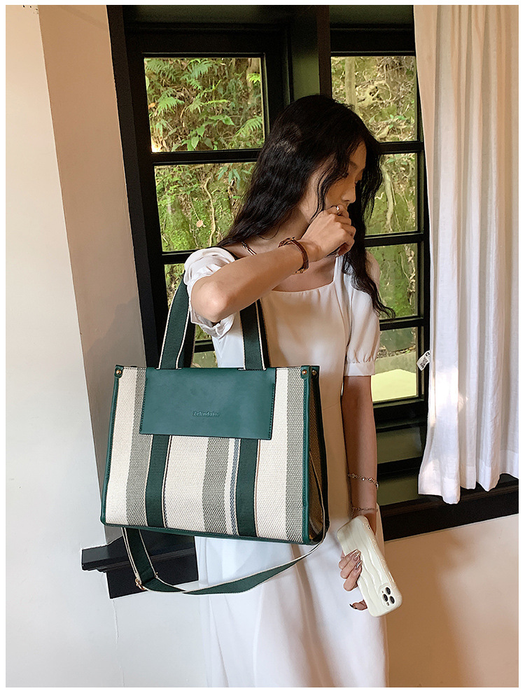 Rayas contraste color estilo coreano moda bolso de mano de las mujeres 2023 nuevo bolso de gran capacidad moda hombro mensajero bolsa image 10