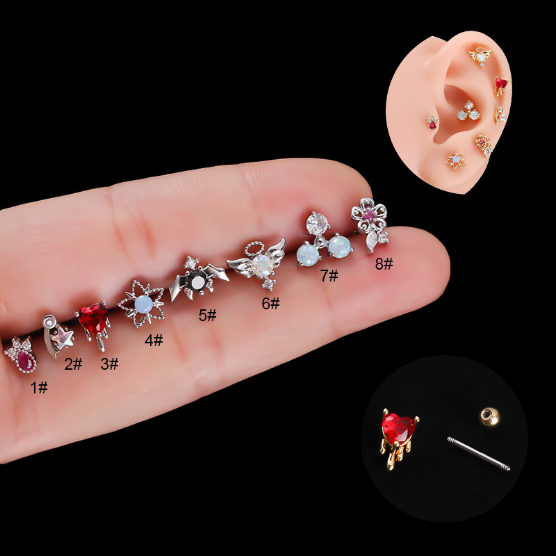 2PCS New Colorful Zircon Stainless Steel Thin Rod Earbone Studs, Double Head Detachable Screws, Earnails, Fashion Puncture_voghion.com