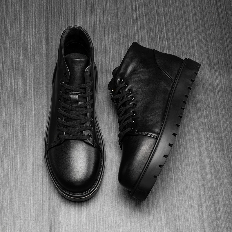 Прямые поставки с фабрики рабочие ботинки мужские короткие сапоги Зимняя мужская обувь на флисовой подкладке Корейские высокие туфли из натуральной кожи Ботинки Martin в британском стиле партии