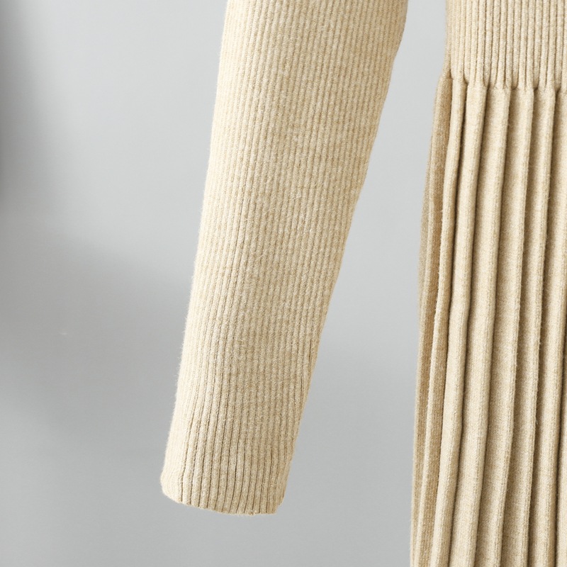 Autumn Winter Dress Solid Color Half Collar Thick below the Knees Mid Length Tight Waist Dress Soft Soft