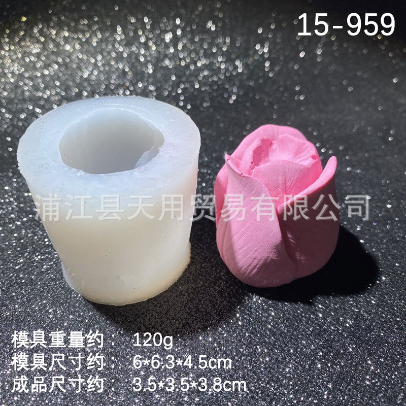 Tridimensional Rose mousse pastel molde a mano jabón hielo talla aromaterapia yeso DIY hornear epoxi arcilla Decoración