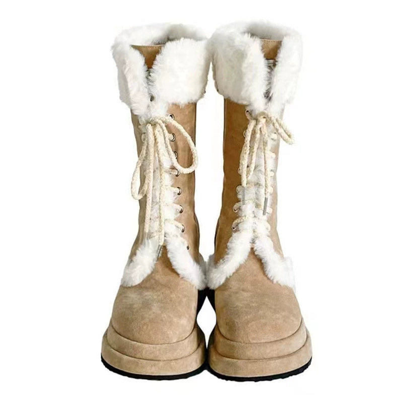 Mid-Calf Winter Boots (Martens) — Fleece-Lined, Platform Sole, Retro Khaki