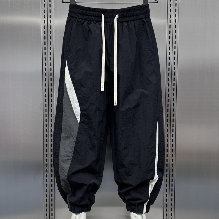 Summer quick drying striped patchwork outdoor leggings for men's trendy loose wide leg casual cropped Harlen pants_voghion.com