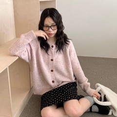 圆领慵懒风针织衫外套女2025新款韩系纯色单排扣针织衫上衣女百搭