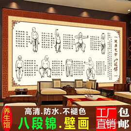 八段锦宣传画传统健身气功海报中医院养生文化图片五禽戏展板墙贴