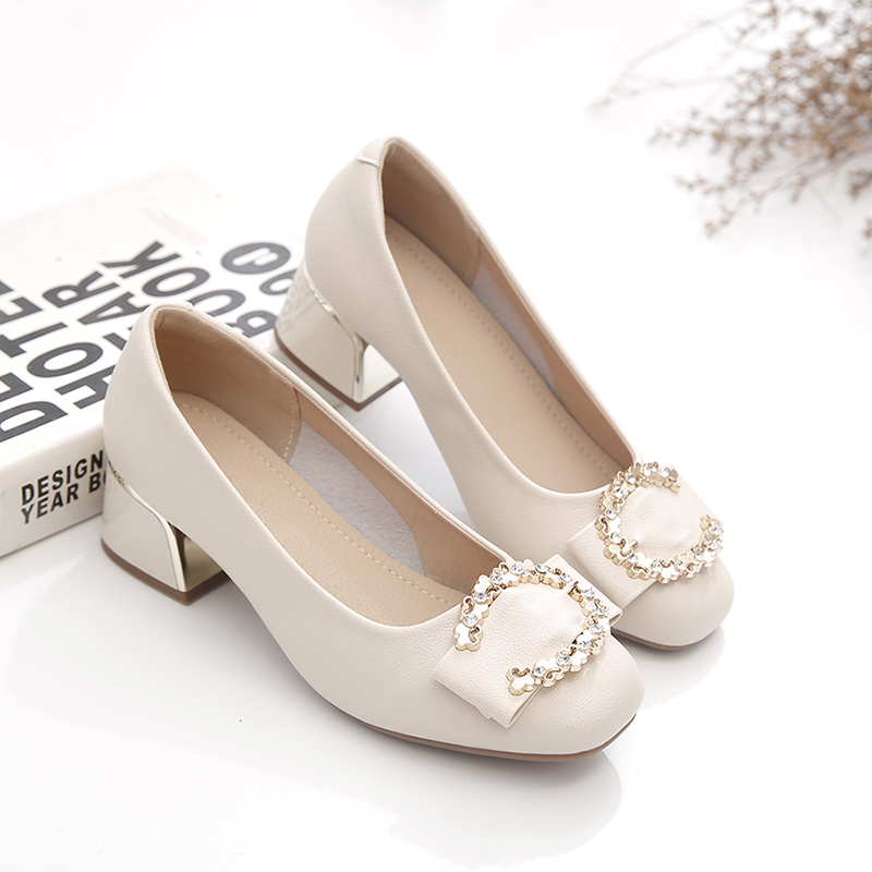 Women's chunky heel shoes, new spring and autumn model, non-slip, shallow round toe, high-heeled shoes, soft leather, comfortable for daily wear, mom shoes Women's chunky heel shoes, new spring and autumn model, non-slip, shallow round toe, high-heeled shoes, soft leather, comfortable for daily wear, mom shoes