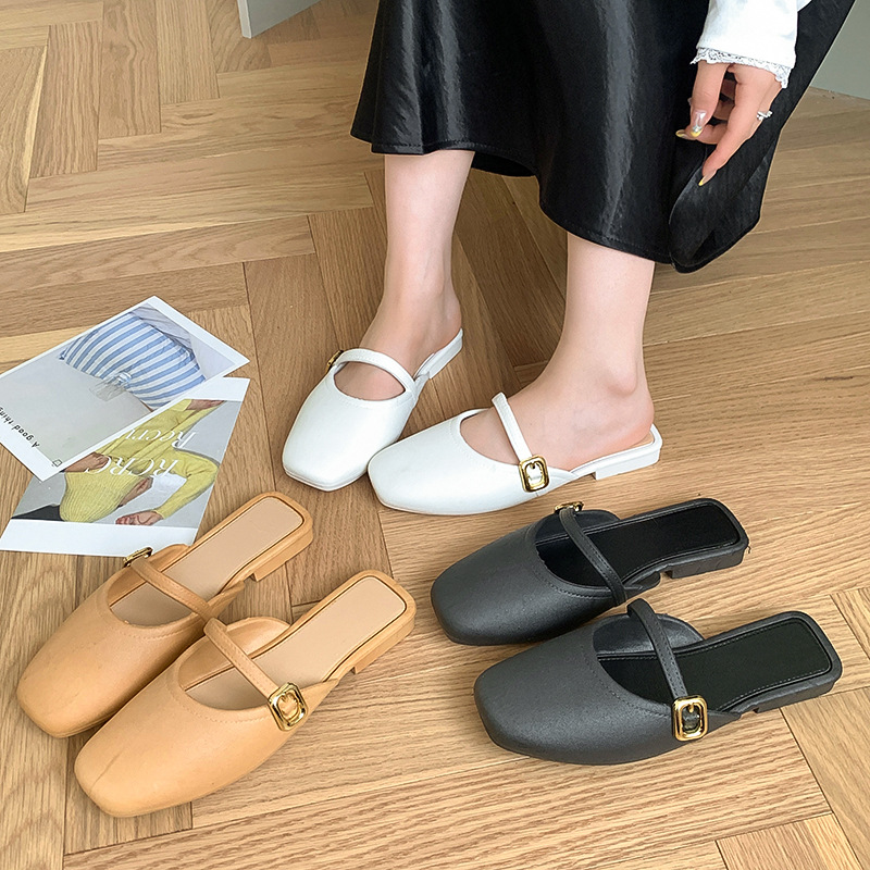 2024新款韩版法式包头单鞋拖鞋女夏季外穿懒人复古百搭休闲平底拖