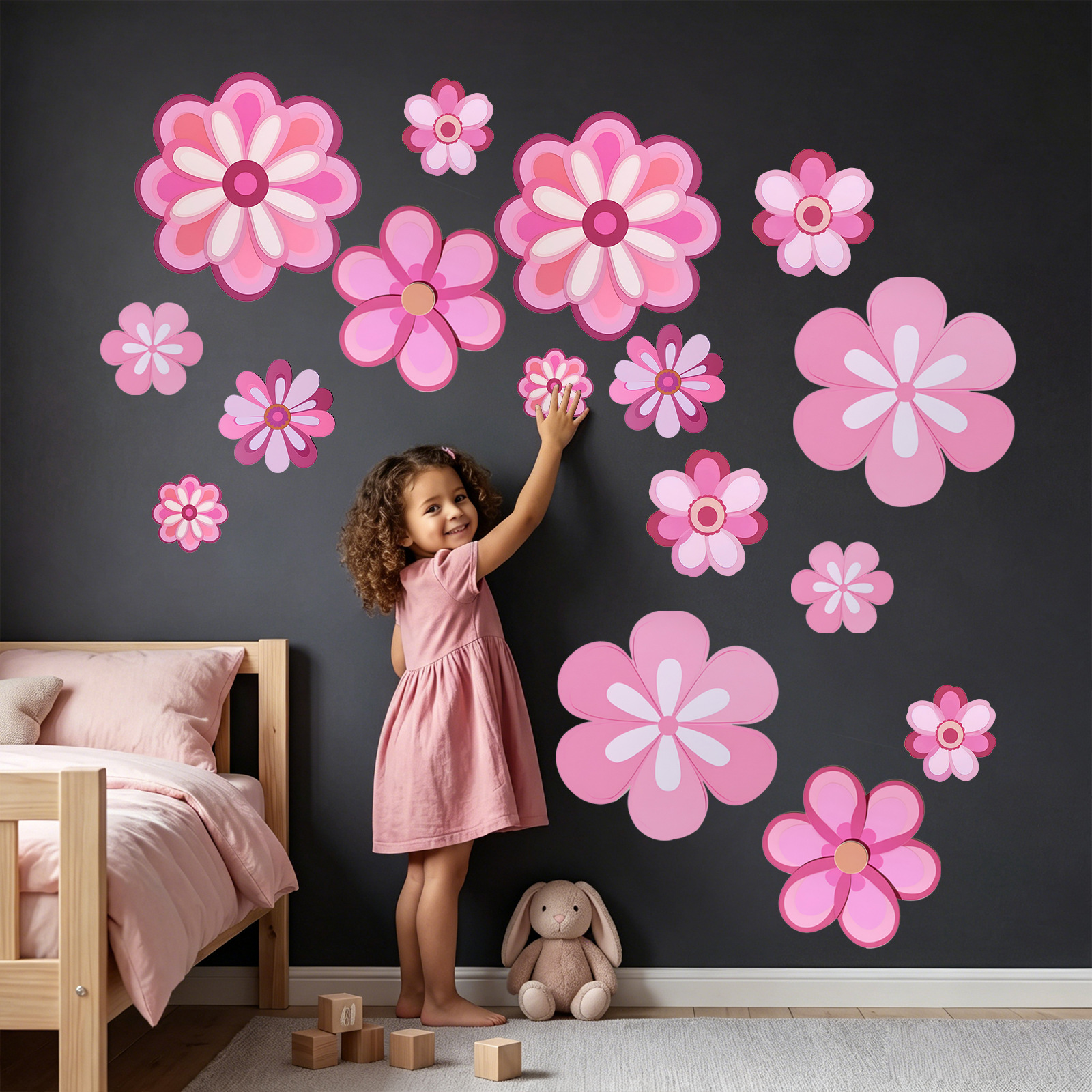 Großer Wandaufkleber Mit Rosa Blumen Für Wohn- Und Schlafzimmer_voghion.com