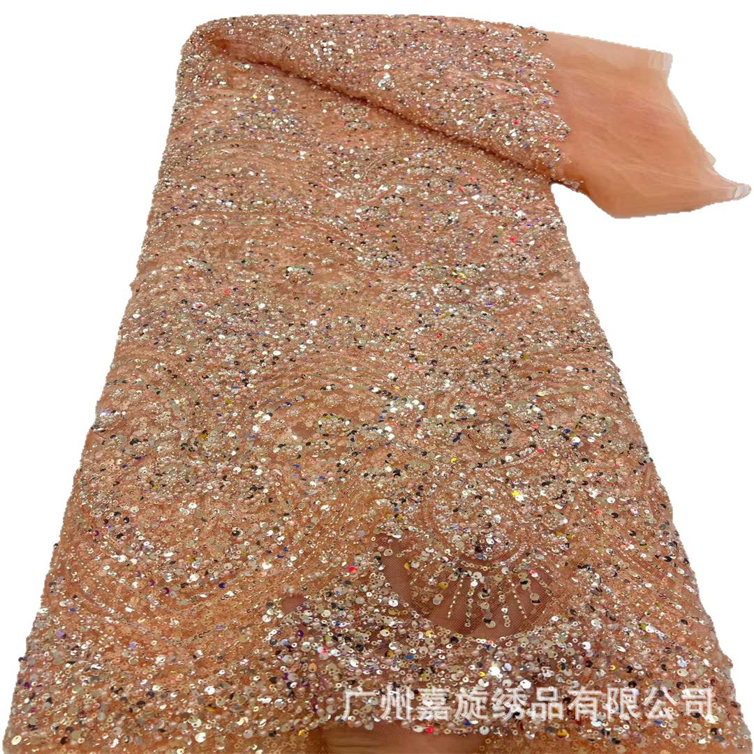 Vestido africano de lentejuelas con cuentas de color dorado, vestido de novia, vestido de noche, cheongsam, tela original de diseñador con cuentas image 6