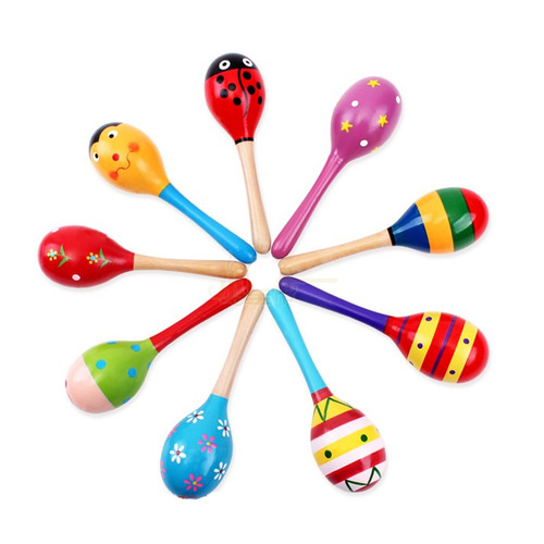 Baby sand hammer color ring stick solid wood children sand egg baby rattle infant sand ball educational early education toys