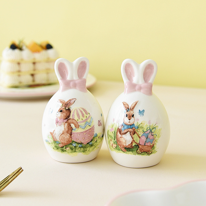 Cerámica de Pascua dibujos animados conejo adorable hogar conejo oreja picer botella de sabor para el hogar nuevos productos de preventa