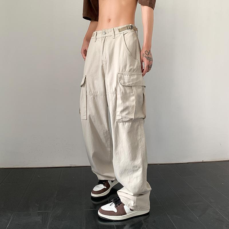 Tooling Pants Men's Summer Hong Kong Style Trendy Brand All-match Straight Casual Pants High-street Puppies Handsome Large Pocket Loose Wide-leg Pants