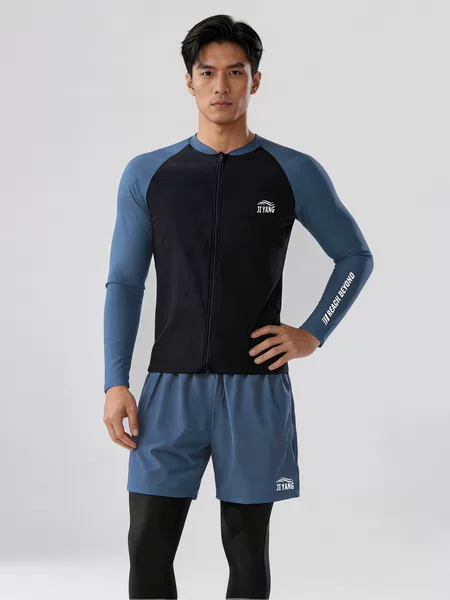 Men's long-sleeve sun-protective quick-dry swimsuit, breathable two-piece plus-size swimwear set, diving suit for swimming