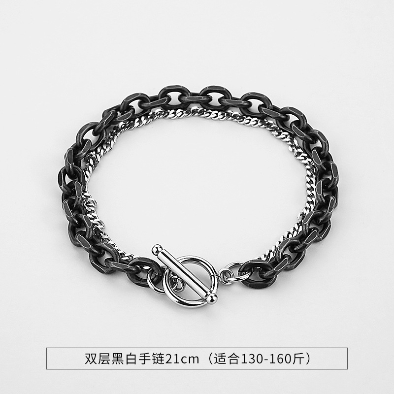Double layer black and white bracelet 21cm (sectioned style)