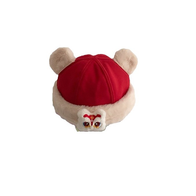 Año Nuevo, sombrero rojo para niños, sombrero de invierno cálido y grueso, sombrero de piel de peluche para bebés de un año para hombres y mujeres