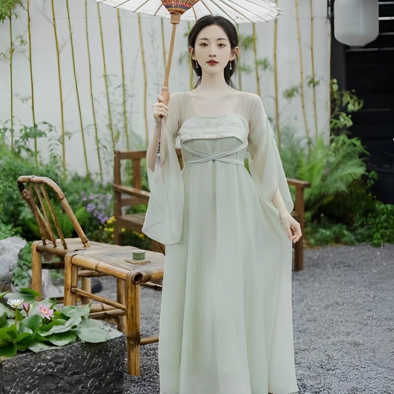 New Chinese-Style Ancient Elements Clothing, Hanfu Elements, Summer Women's National Trend Dress, 2026 New Slim-Fit Set.