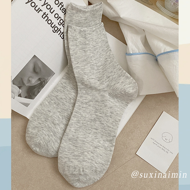 suxinaimin 春秋薄手無地ソックス インス風シンプルモランディカラー 秋用ショートソックス レディース綿ソックス|undefined
