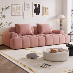 パフマシュマロファブリックソファ猫スクラッチ布クリームスタイルリビングルームモダンシンプルな小さなアパートストレートソファ