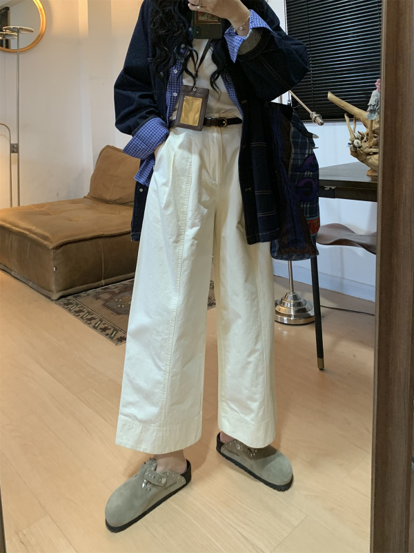 高支水洗棉立体直筒宽松九分裤女早秋季宽松休闲阔腿裤|undefined