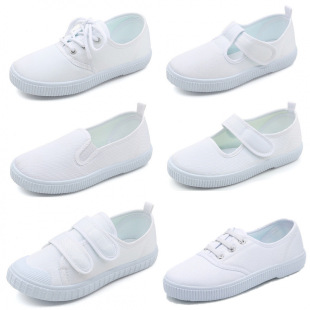 Student Velcro Dance Shoes, Children's Shoes, Pure White Canvas Shoes, Wear-Resistant, Non-Slip Design, Thickened and Comfortable