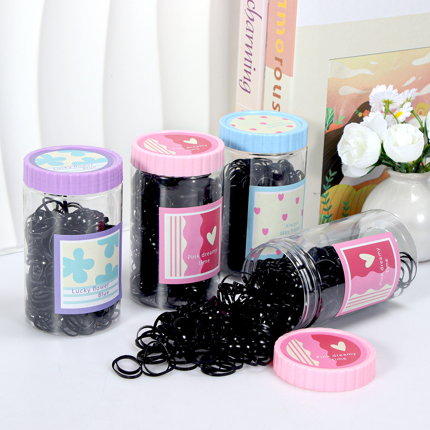 Banda de goma negra para niños, alto valor elástico, duradero, lazo para el cabello, no daña el cabello, anillo para el cabello de goma, accesorios para la cuerda para la cabeza, puesto