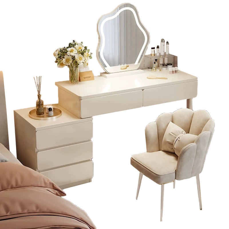 Tocador Dormitorio Simple y moderno 2024 Nueva mesa de maquillaje de lujo ligero, mesita de noche, tocador, gabinete de maquillaje integrado