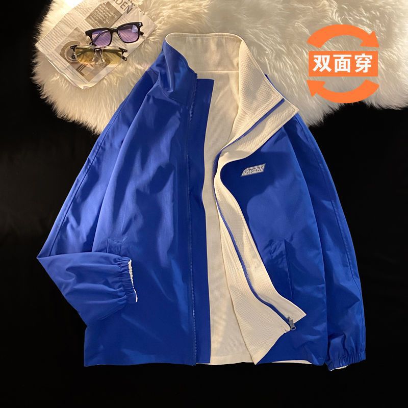 Trendy Reversible Baseball Jacket Loose Couple Matching Top Unisex Spring Summer Casual Coat Reversible Jacket