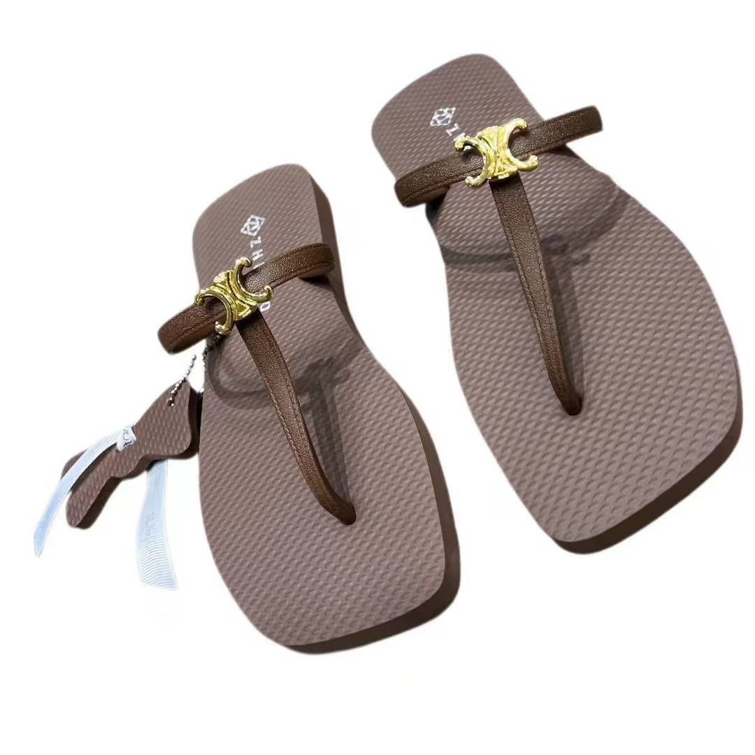 Новые летние сандалии-шлепанцы Zhetao2024 с Т-образным ремешком, плоские, резиновые, пляжные, удобные.