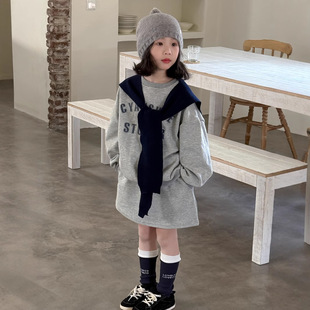 Children's Set 2025 Spring Girls' Korean-style Letter Sweat Shorts Two-piece Set Children's Casual Round Neck Loose suit
