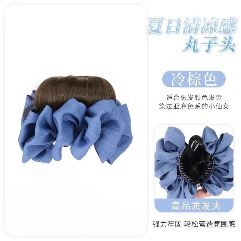 丸子头抓夹发圈蓝色牛仔丸子夹增发量懒人盘发神器花苞丸子头假发|undefined