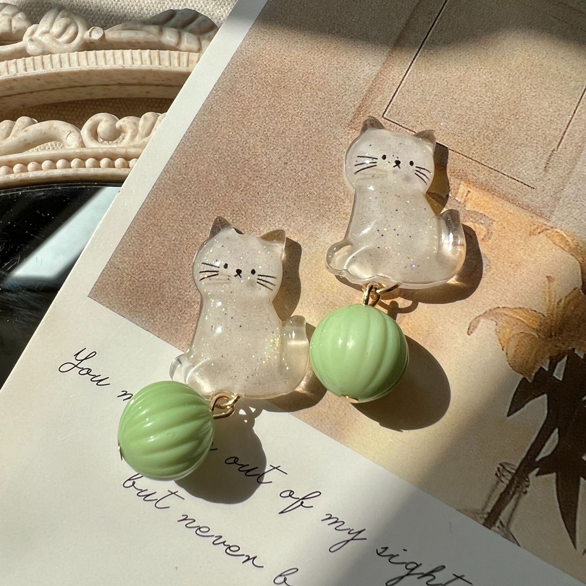 Cute white mint earrings