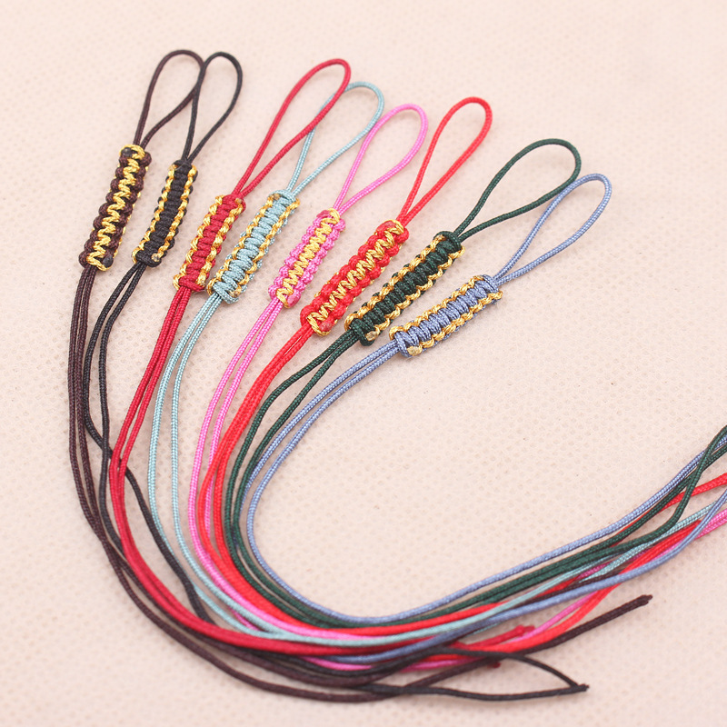 Hand-woven gold thread flat knot coil pull ring buckle pendant tail thread keychain DIY necklace bracelet Accessories Wholesale