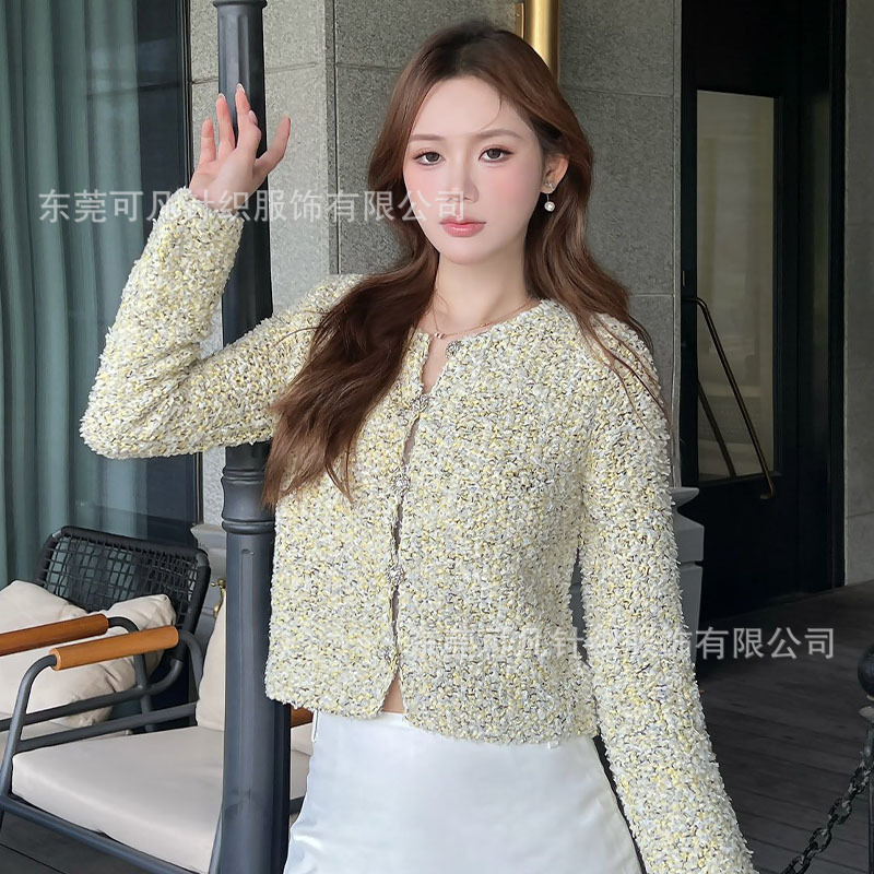 New Style Tweed Wool Knit Short Cardigan Women's Jacket Wholesale Women's Jacket